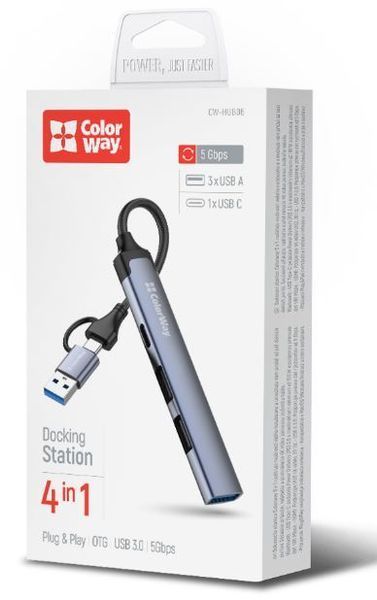 USB-хаб ColorWay USB-A/USB-C 4-в-1 USB2.0х2/USB3.0/USB-C2.0 (CW-HUB06) 54407 фото