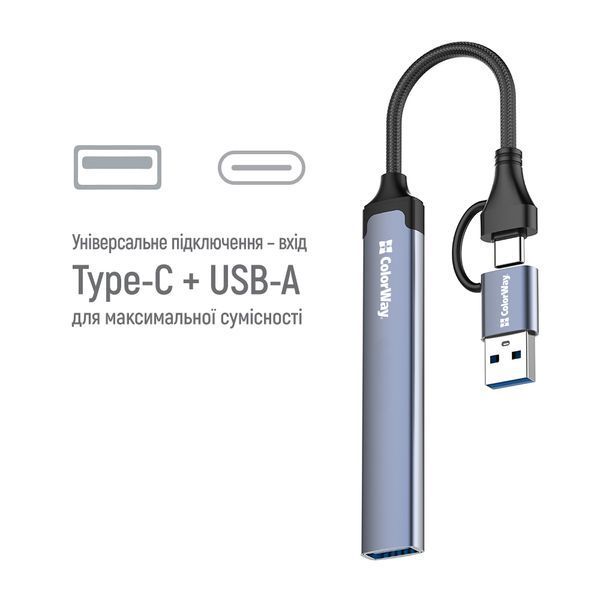 USB-хаб ColorWay USB-A/USB-C 4-в-1 USB2.0х2/USB3.0/USB-C2.0 (CW-HUB06) 54407 фото