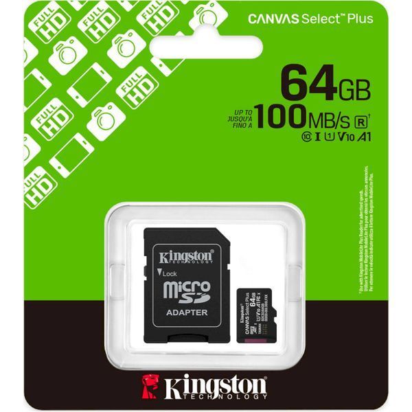 Карта пам'яті Kingston Canvas Select Plus microSDXC 64GB UHS-I U1 V10 + SD-адаптер (SDCS3/64GB) 55848 фото