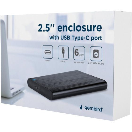 Зовнішня кишеня Gembird для 2.5" SATA USB Type-C 3.1 Black (EE2-U3S-6) 121500 фото