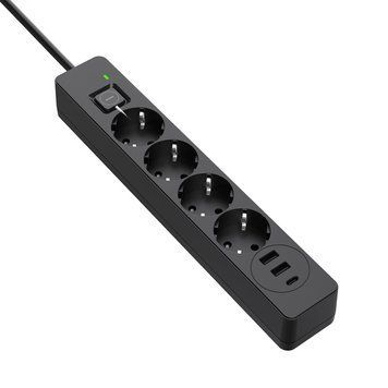 Мережевий фільтр-подовжувач СolorWay 4 розетки/3USB (2USB-A + 1 TYPE-C) (24W) Black 5M (CW-CHE435PDB) 35783 фото