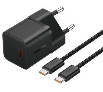 Мережевий зарядний пристрій Baseus GaN5 Fast Charger(mini) 1C 20W EU Cluster Black + Baseus Dynamic 3 Series Fast Charging Data Cable Type-C to Type-C (P10110900113-00) 55390 фото