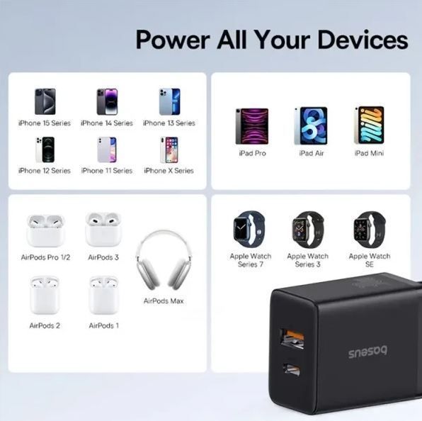 Мережевий зарядний пристрій Baseus Cube Fast Charger Type-C+USB 30W Cluster Black EU (P10111404113-00) 55544 фото
