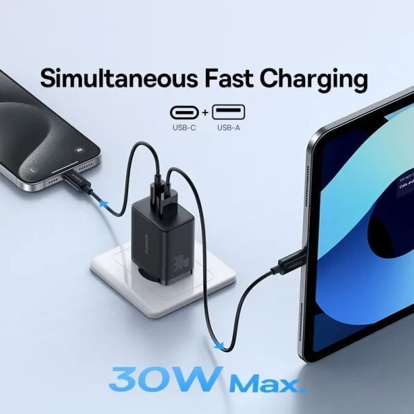 Мережевий зарядний пристрій Baseus Cube Fast Charger Type-C+USB 30W Cluster Black EU (P10111404113-00) 55544 фото