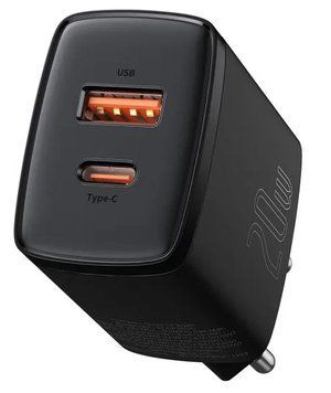 Зарядний пристрій Baseus Compact Quick Charger U+C 20W EU Black (CCXJ-B01) 55546 фото