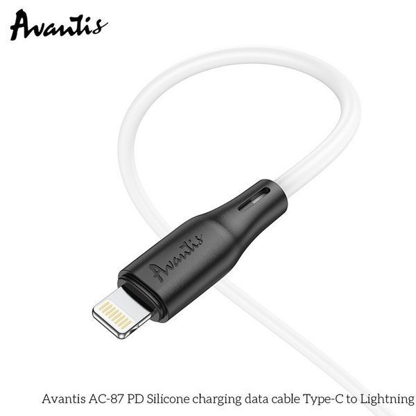 Кабель Avantis AC-87 PD Silicone 20W Type-c to lightning Black/white 42099 фото