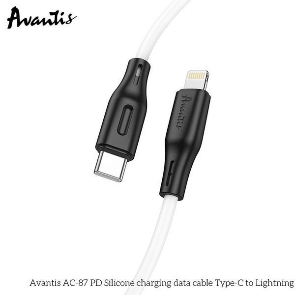 Кабель Avantis AC-87 PD Silicone 20W Type-c to lightning Black/white 42099 фото
