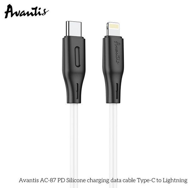 Кабель Avantis AC-87 PD Silicone 20W Type-c to lightning Black/white 42099 фото