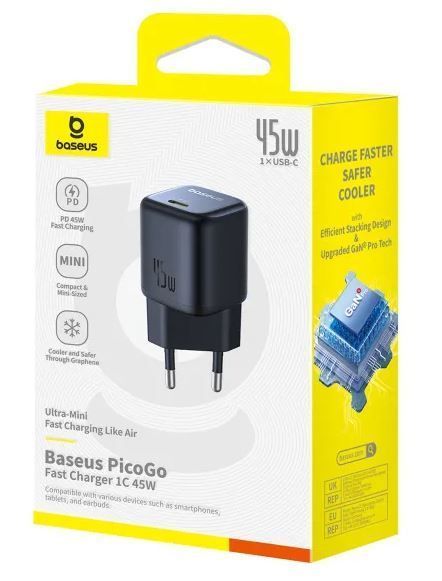 Мережевий зарядний пристрій Baseus PicoGo GaN6 Pro Fast Charger 1C PD3.0 45W Type-C 3A Чорний (P10176800123-00) 56249 фото