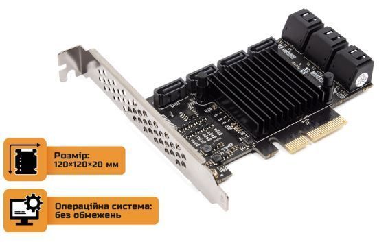 Контролер Frime PCI-E x4 to 10 x Sata III, ASM1166+JMB575 (ECF-PCIEto10SATAIII001) 141821 фото