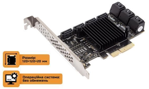 Контролер Frime PCI-E x4 to 10 x Sata III, ASM1166+JMB575 (ECF-PCIEto10SATAIII001) 141821 фото