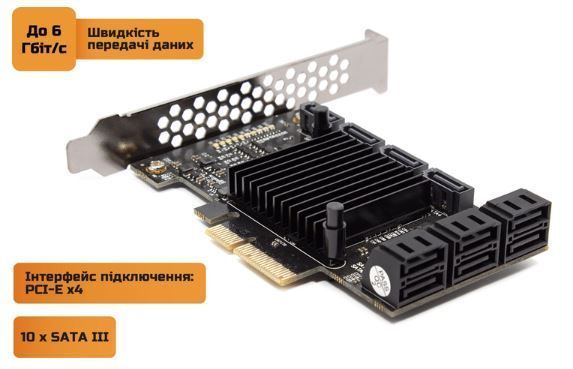 Контролер Frime PCI-E x4 to 10 x Sata III, ASM1166+JMB575 (ECF-PCIEto10SATAIII001) 141821 фото