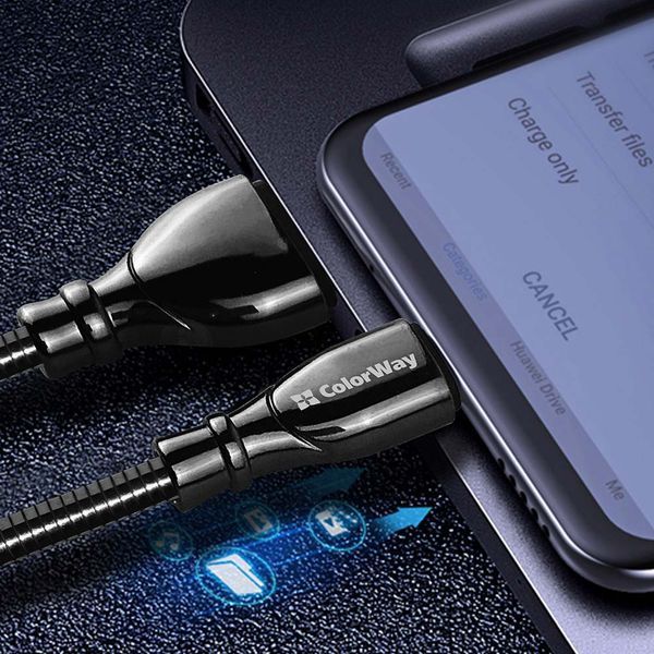 Кабель ColorWay USB - Apple Lightning (metal spring) 2.4А 1м Black 100580 фото