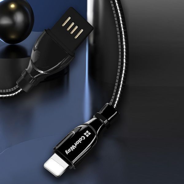 Кабель ColorWay USB - Apple Lightning (metal spring) 2.4А 1м Black 100580 фото