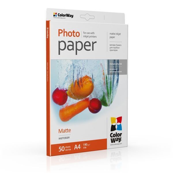 Фотопапір ColorWay матовий 190 г/м, A4, 50 арк. (PM190050A4) 33564 фото