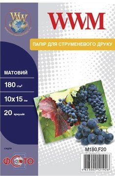 Фотопапір WWM матовий 180г/м, 10х15, 20л. (M180.F20) 37163 фото