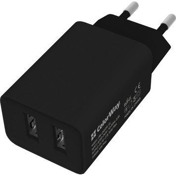 Зарядний пристрій ColorWay 2USB AUTO ID 2,1A (10W) Black (CW-CHS015-BK) 27601 фото