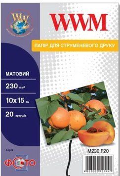 Фотопапір WWM матовий 230г/м, 10х15, 20л. (M230.F20) 37165 фото