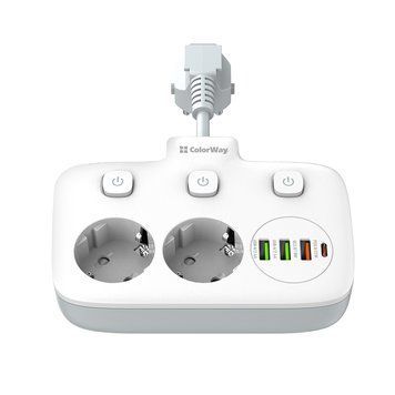 Мережевий фільтр СolorWay 2 розетки/3USB / 1xTYPE-C White 2M (CW-CHE24PDW) 129570 фото