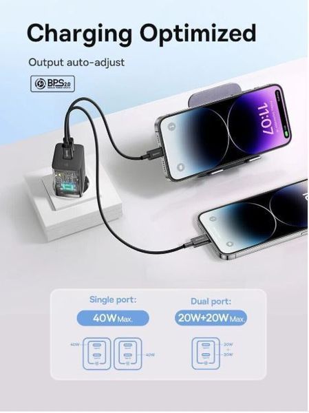 Зарядний пристрій Baseus GaN5 Pro Fast Charger 40W 2 x Type-C Black (CCGP180101) 55543 фото Зарядний пристрій Baseus GaN5 Pro Fast Charger 40W 2 x Type-C Black (CCGP180101) 55543 фото
