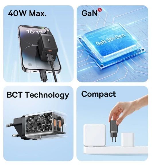 Зарядний пристрій Baseus GaN5 Pro Fast Charger 40W 2 x Type-C Black (CCGP180101) 55543 фото Зарядний пристрій Baseus GaN5 Pro Fast Charger 40W 2 x Type-C Black (CCGP180101) 55543 фото