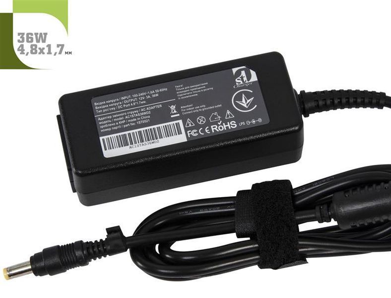 Блок живлення 1StCharger для ноутбука Asus 36W 12V 3A 4.8x1.7 + кабель живлення Retail BOX 8898 фото