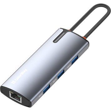 USB-хаб ColorWay USB-C - 3xUSB-A 3.0 HDMI 4K RJ-45 USB-C PD 100W Dark Grey (CW-HUB02) 149118 фото