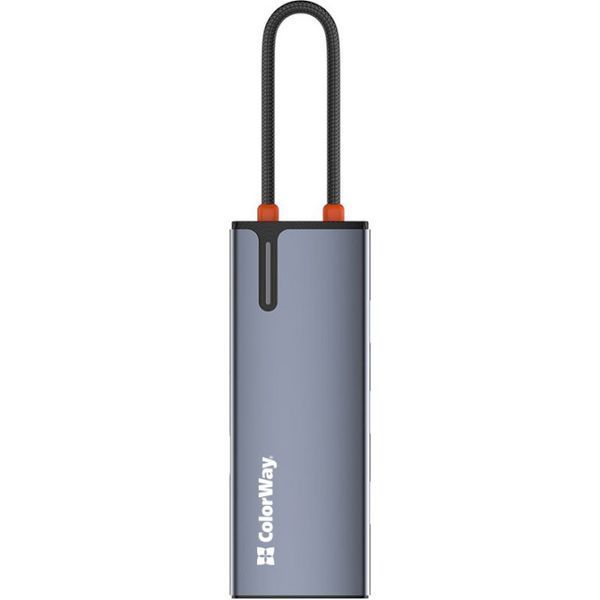 USB-хаб ColorWay USB-C - 3xUSB-A 3.0 HDMI 4K RJ-45 USB-C PD 100W Dark Grey (CW-HUB02) 149118 фото