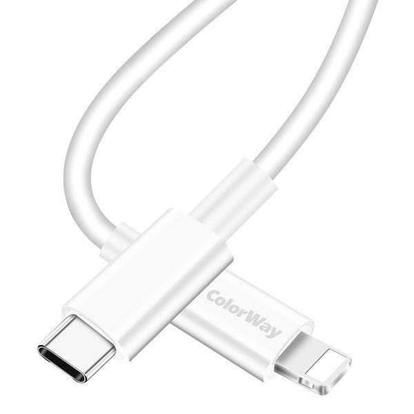 Кабель ColorWay USB Type-C-Lightning, 3.0А, 1м, White 98373 фото