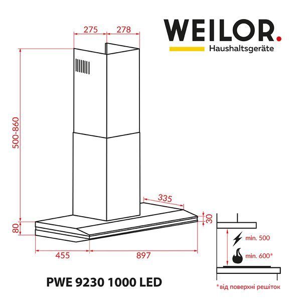 Витяжка Weilor PWE 9230 SS 1000 LED УТ000000497 фото