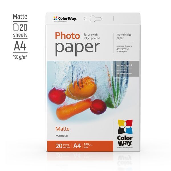 Фотопапір ColorWay матовий 190 г/м&sup2;, A4, 20 арк. (PM190020A4) 33561 фото