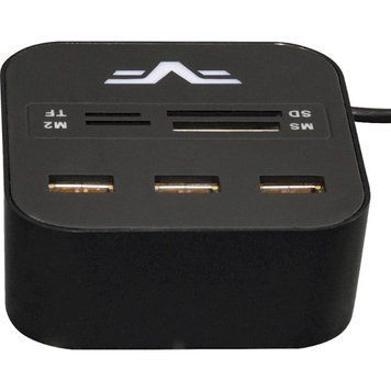USB-хаб Frime 3-портовий з кардридером All-in-One Black (FHC-AllinOne3p2B) 28239 фото