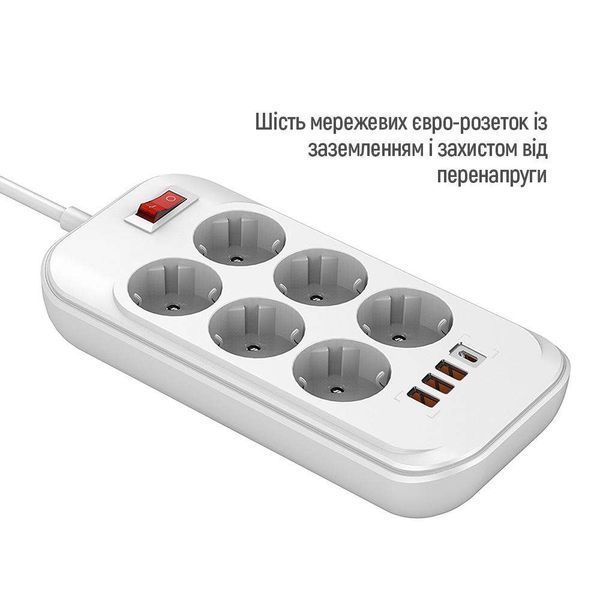 Мережевий фільтр-подовжувач ColorWay CW-CHE64PDW 54403 фото