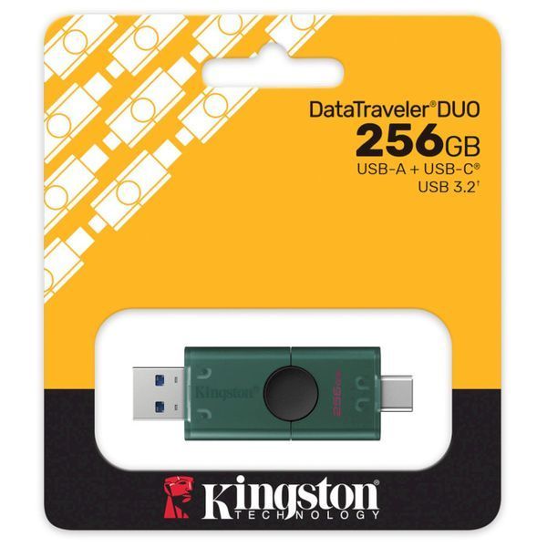 Флешка Kingston DataTraveler Duo 256GB USB 3.2 Gen 1 + Type-C Black/Green (DTDEG2/256GB) 57103 фото