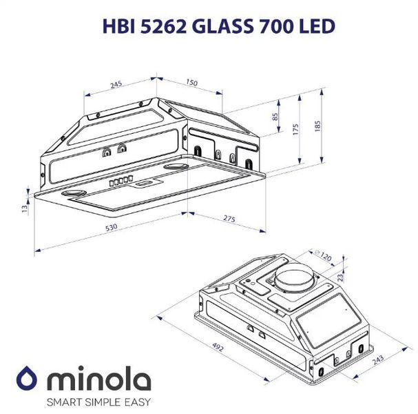 Витяжка вбудована Minola HBI 5262 WH GLASS 700 LED УТ000003065 фото Витяжка вбудована Minola HBI 5262 WH GLASS 700 LED УТ000003065 фото