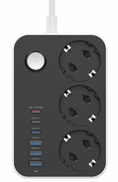 Мережевий фільтр СolorWay 3 розетки/6USB (3 USB-A + 3 USB-С) (20W) 2 м Black (CW-CHE36PDB) 57220 фото