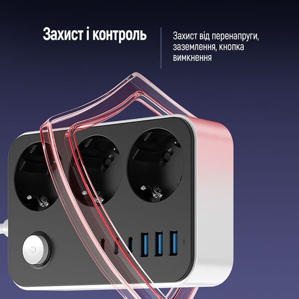 Мережевий фільтр СolorWay 3 розетки/6USB (3 USB-A + 3 USB-С) (20W) 2 м Black (CW-CHE36PDB) 57220 фото