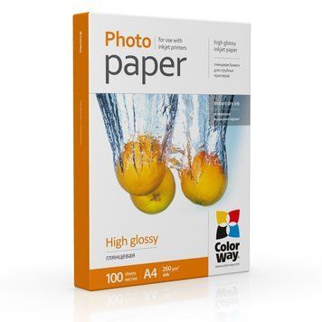 Фотопапір ColorWay глянцевий 260г/м A4 100 л (PG260100A4) 89127 фото