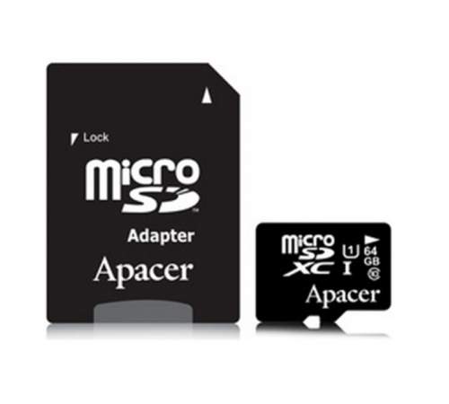 Карта памяти Apacer 64 GB microSDXC Class 10 UHS-I + SD adapter AP64GMCSX10U1-R