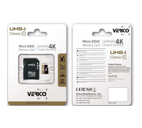 Карта памяти VERICO 8 GB microSDHC UHS-I Class 10 + SD Adapter 1MCOV-MAH983-NN